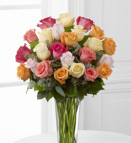 Bình 12 Hoa Hồng Đủ Màu - Mẫu 1 - Gửi Hoa Về Việt Nam