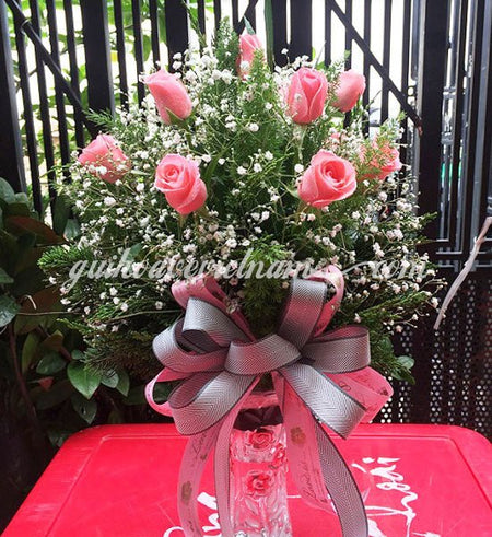 Bình 12 Hoa Hồng Hồng - Gửi Hoa Về Việt Nam