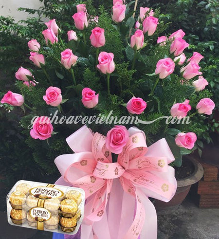 Bình 24 Hồng Hồng Và Socola - Gửi Hoa Về Việt Nam