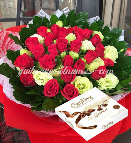 Bó 24 Hồng Đỏ và Socola Guylian - Gửi Hoa Về Việt Nam